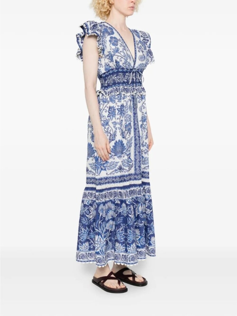 FARM RIO Shell Garden Maxi Dress Blue Motif Size Medium NWT - Picture 2 of 9